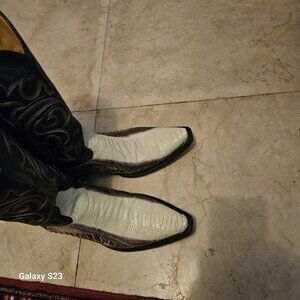 LOS ALTOS WINTER WHITE GENUINE SNIP TOE OSTRICH LEG WESTERN COWBOY BOOT (D)